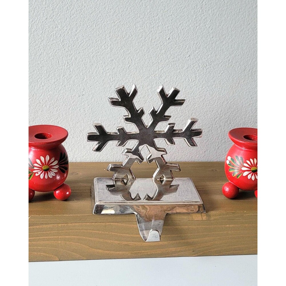 Vintage Silver Snowflake Christmas Stocking Hanger Holder Lord and Taylor 1990s